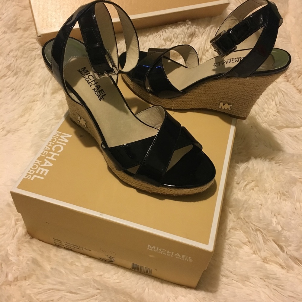Michael Michael Kors/Black Patent Wedge Sandal